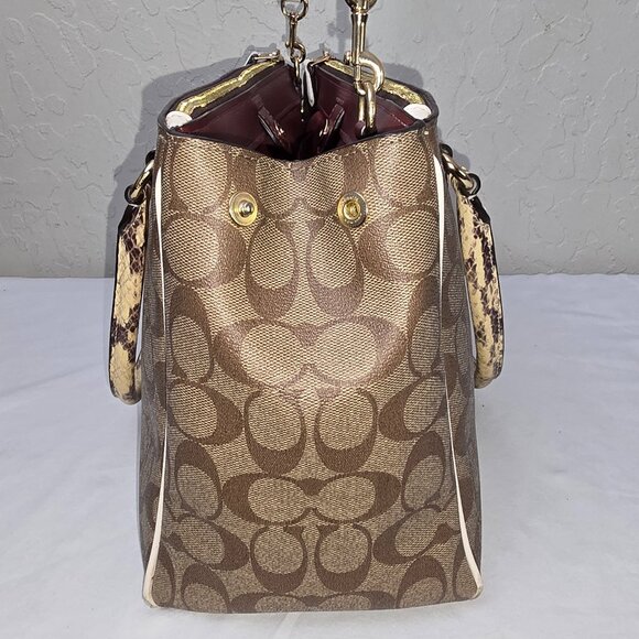 Coach F44956 Surrey Exotic Snake Trim Khaki Signature Carryall Shoulder Satchel - Picture 4 of 16